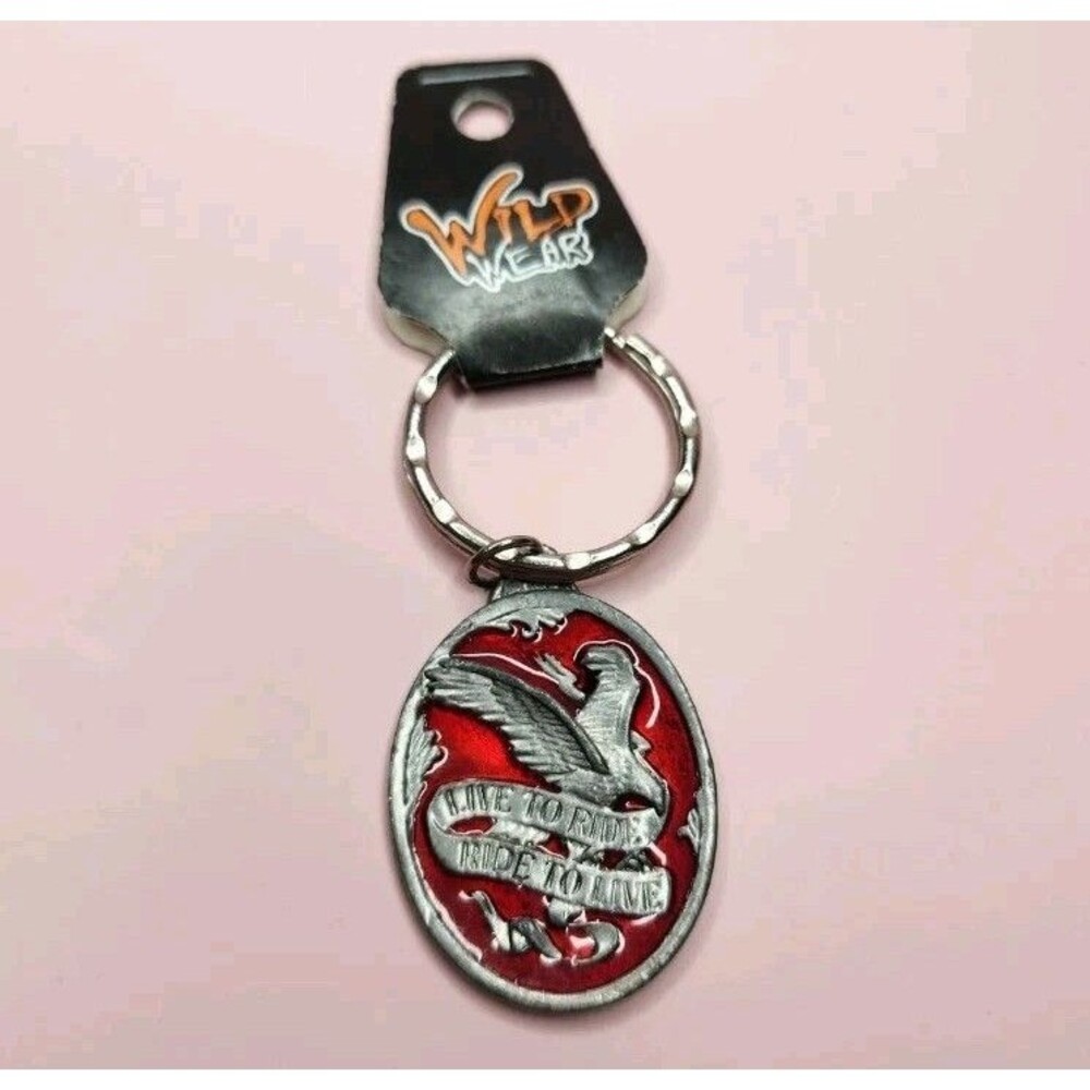 Wild Wear Red "Live To Ride Ride To Live" Biker Punk Motorcycle Keychain Eagle